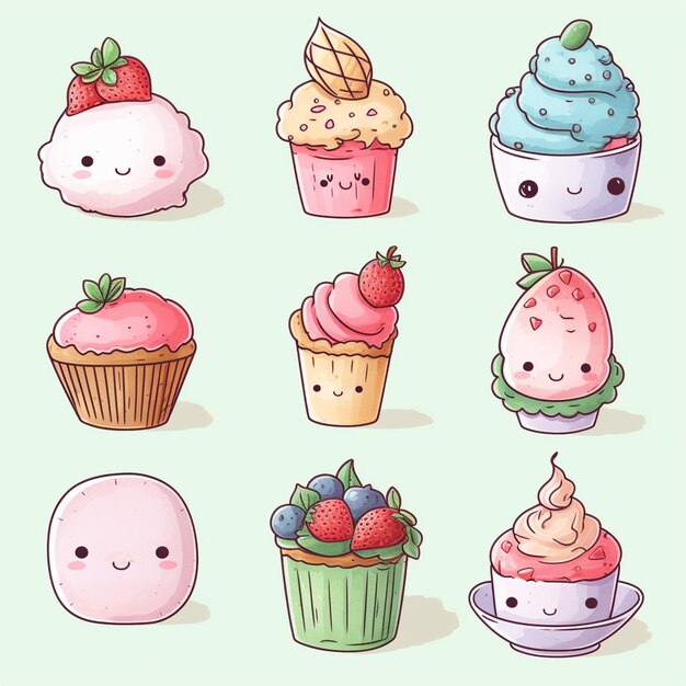 un close-up di un mucchio di cupcake con diverse facce generative ai