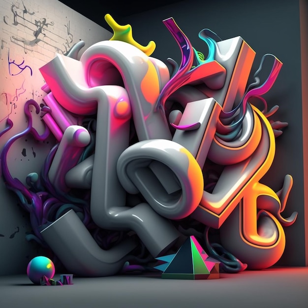 un close-up di un mucchio di lettere di graffiti su un muro generativo ai