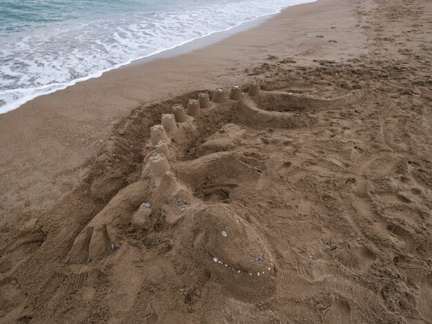 Un coccodrillo di sabbia su una spiaggia