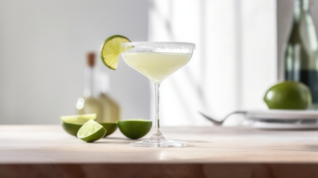 Un cocktail bianco con lime su un tavolo