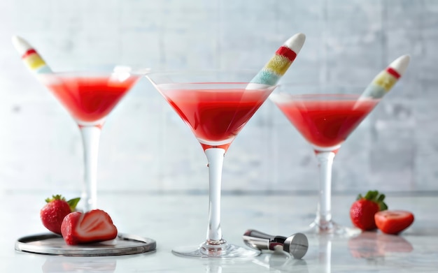 Un cocktail colorato con strati di rosso e bianco