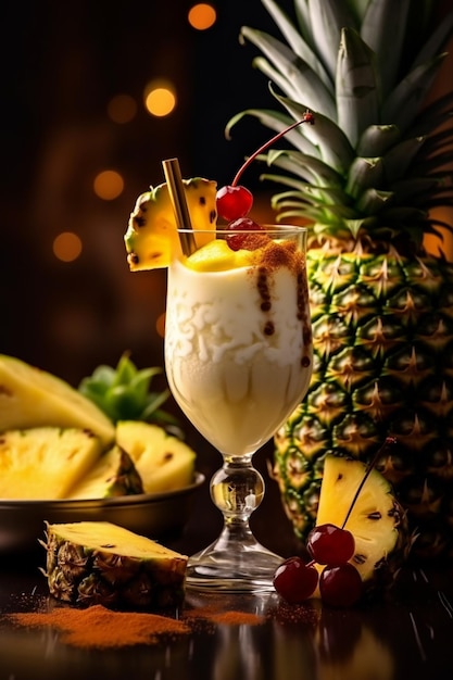 Un cocktail di ananas con ananas e ananas Pina Colada in estate