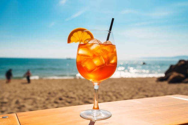 Un cocktail rinfrescante su una spiaggia soleggiata con vista sul mare