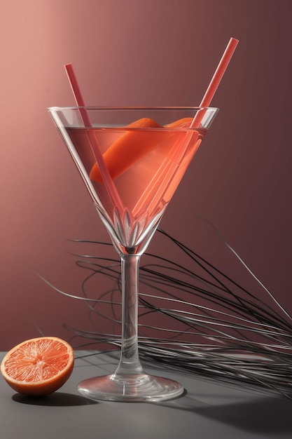 Un cocktail rosso con una fetta di arancia sul fondo.