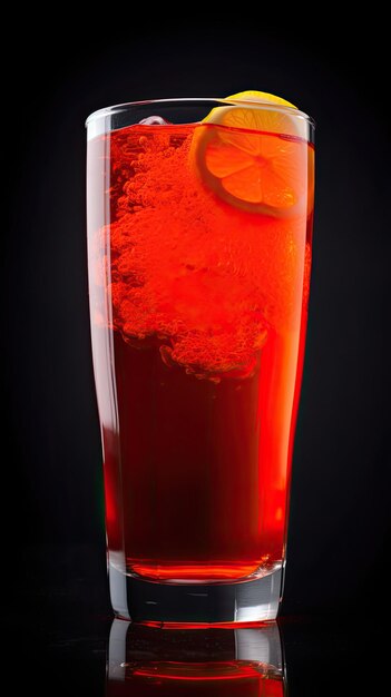 Un cocktail rosso con una fetta di limone sul fondo