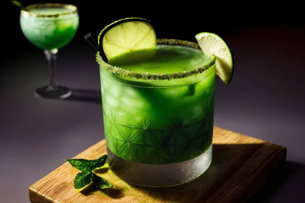 Un Cocktail Verde Guarnito Con Lime E Una Fetta Di Lime