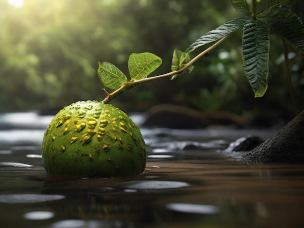 un cocomero è su un ramo nell'acqua