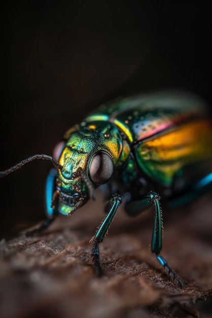 Un coleottero colorato con uno sfondo nero