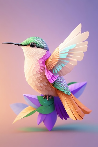 Un colibrì colorato che vola carino con uno sfondo colorato