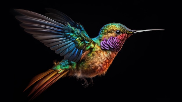 Un colibrì colorato con un grande corno sul becco