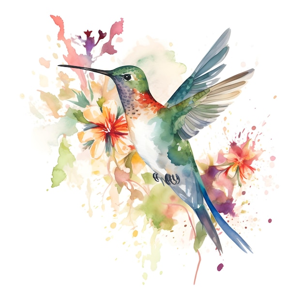 Un colibrì con un dipinto di fiori