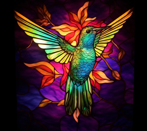 un colibrì dai colori vivaci con un fiore nel becco generativo ai