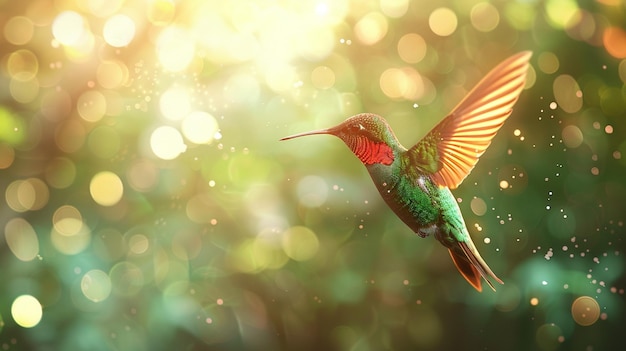 un colibrì sta volando nell'aria con il sole dietro di sé