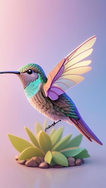 Un colibrì volante colorato con uno sfondo colorato