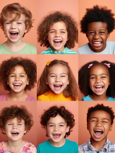 un collage di bambini con espressioni diverse sui volti
