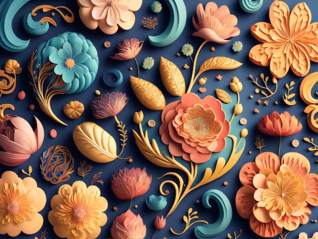 Un collage di biscotti colorati con fiori e foglie.