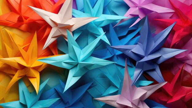 un collage di colorate gru origami che rappresentano l'amicizia e l'unità