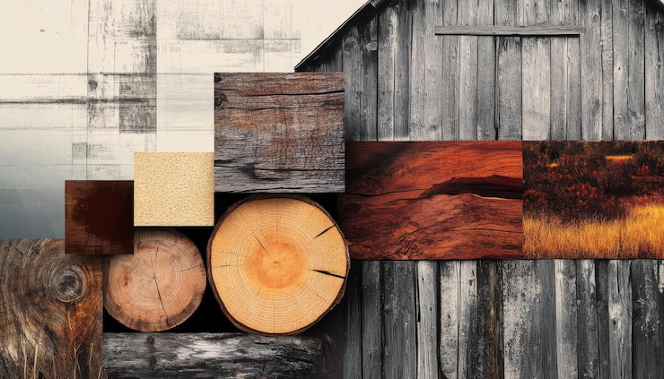 Un collage di diverse texture e modelli di legno