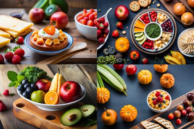 un collage di diversi tipi di frutta e verdura