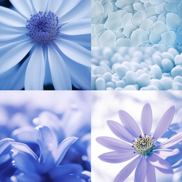 Un collage di fiori blu con colori diversi