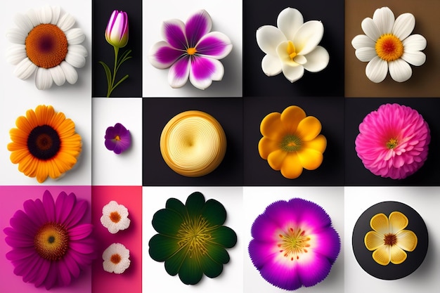 Un collage di fiori tra cui uno che dice "fiore"