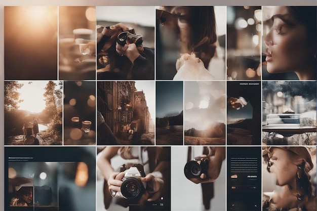 Un collage di foto con una fotocamera e un'obiettivo della fotocamera