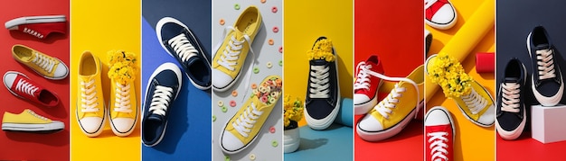 Un collage di foto di versatili sneakers colorate