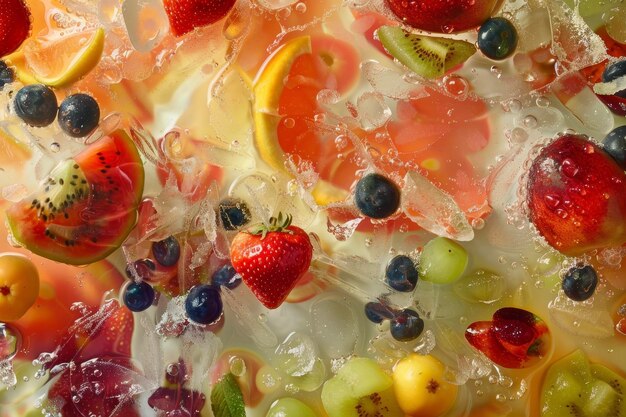 un collage di frutta con ghiaccio e colla