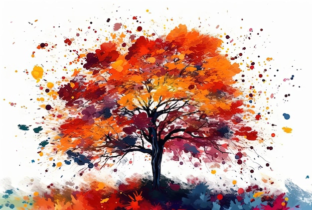 un colorato albero autunnale circondato da un cielo bianco