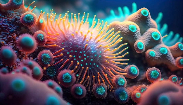 Un colorato anemone di mare con sopra il numero 1