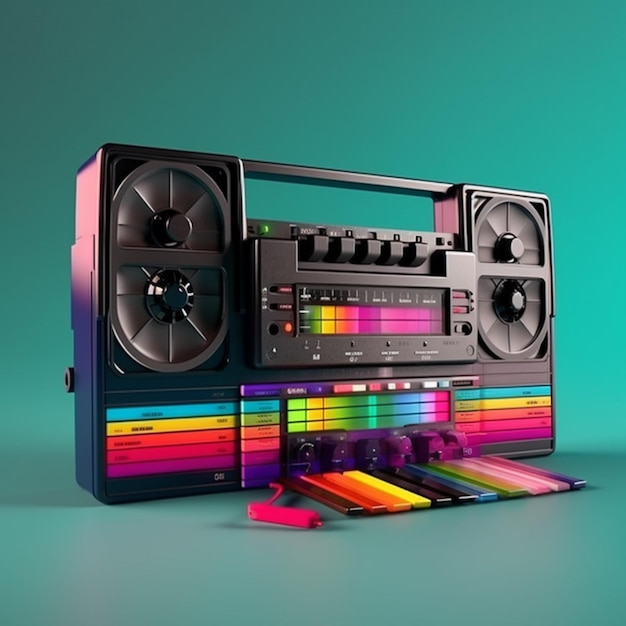 Un colorato boombox con sopra la parola musica