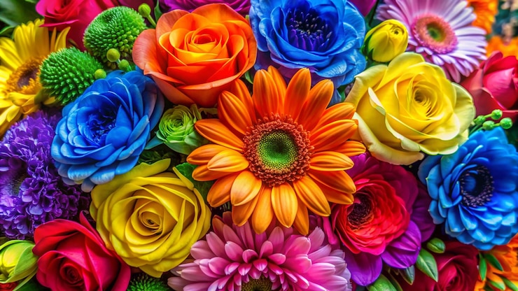Foto un colorato bouquet di fiori con la parola "fiore" in fondo
