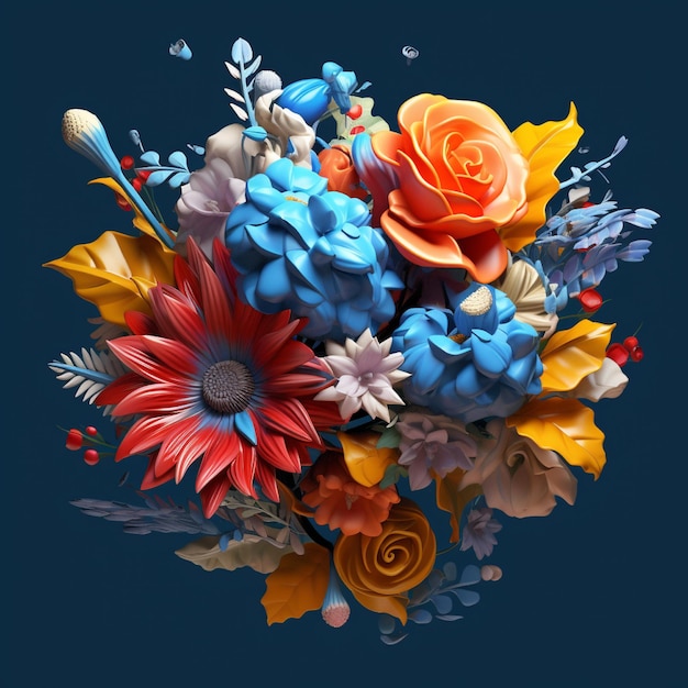 Un colorato bouquet di fiori è mostrato su uno sfondo scuro.