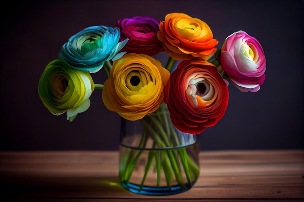 Un colorato bouquet di fiori in un vaso di vetro