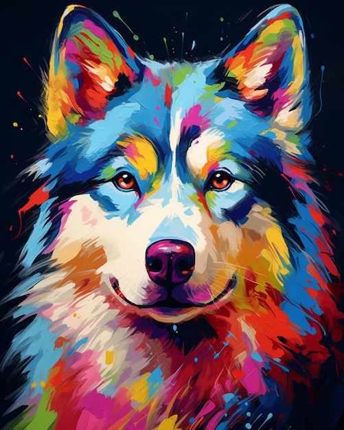 Un colorato cane ritratto di un husky.