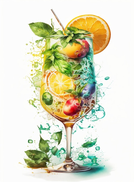 Un colorato cocktail di frutta con una spruzzata d'acqua.