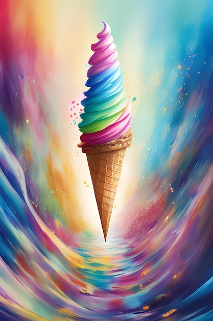 Un colorato cono gelato con sopra la parola gelato.