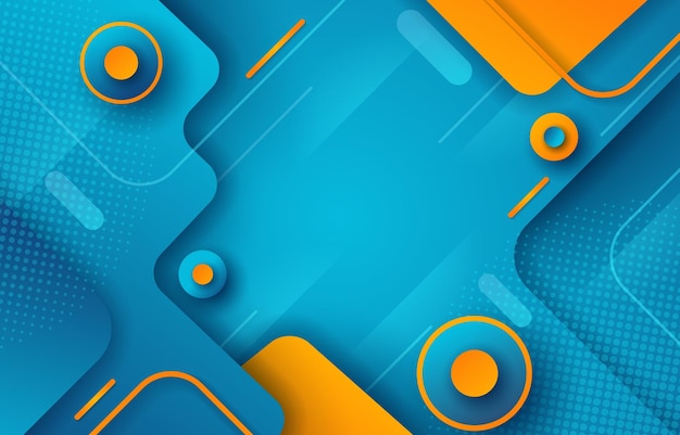 un colorato disegno astratto con uno sfondo blu e cerchi arancione
