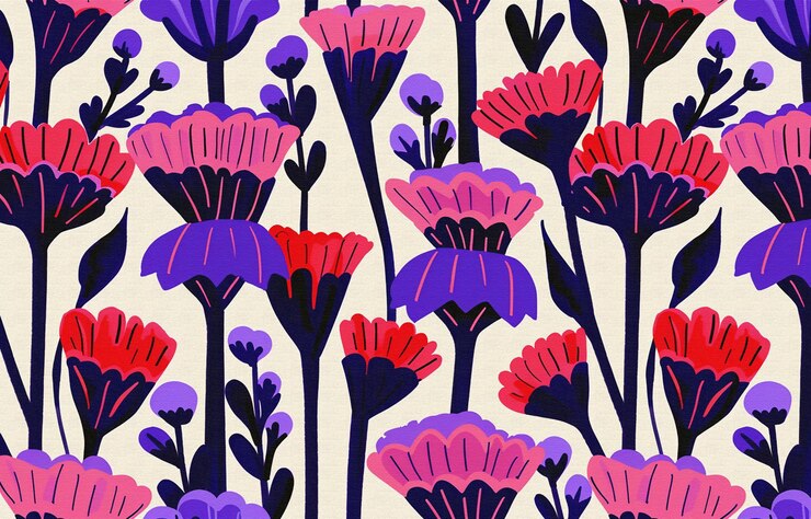 Foto un colorato disegno floreale con fiori viola e rosa