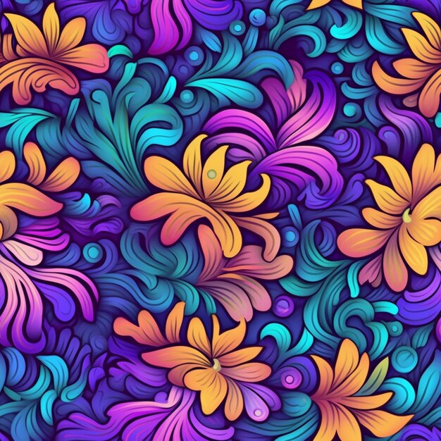 Un colorato disegno floreale con vortici e fiori generativi ai