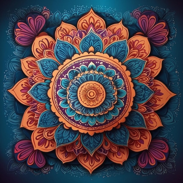 Un colorato disegno floreale di mandala con l'ar su di esso