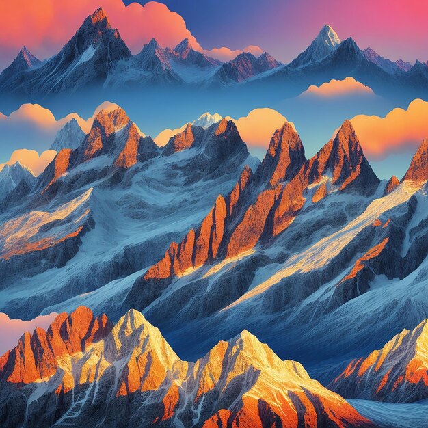 Un colorato disegno ondulato della montagna