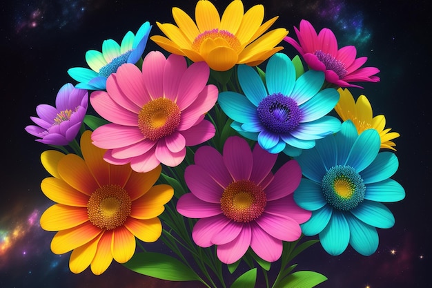 Un colorato mazzo di fiori è in un vaso