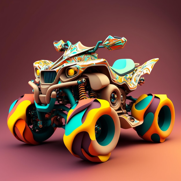 Un colorato monster truck con ruote che dice la parola su di esso