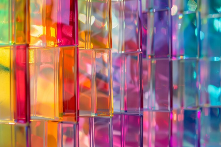 Foto un colorato mosaico di blocchi di vetro con un sole che splende attraverso la finestra