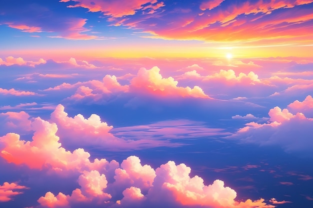 un colorato paesaggio di nuvole al tramonto
