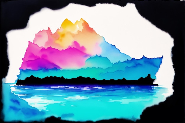 Un colorato paesaggio montano con una montagna sullo sfondo.