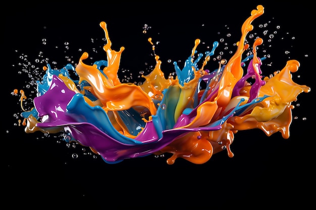 un colorato spruzzo d'acqua con i colori dell'arancione viola e del viola
