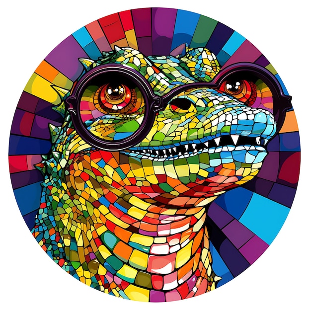 Un colorato vetro colorato di coccodrillo illustrazione artistica vettoriale sfondo IA generativa