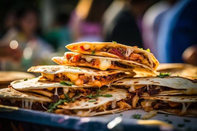 Un colpo di quesadilla servito a un festival di food truck